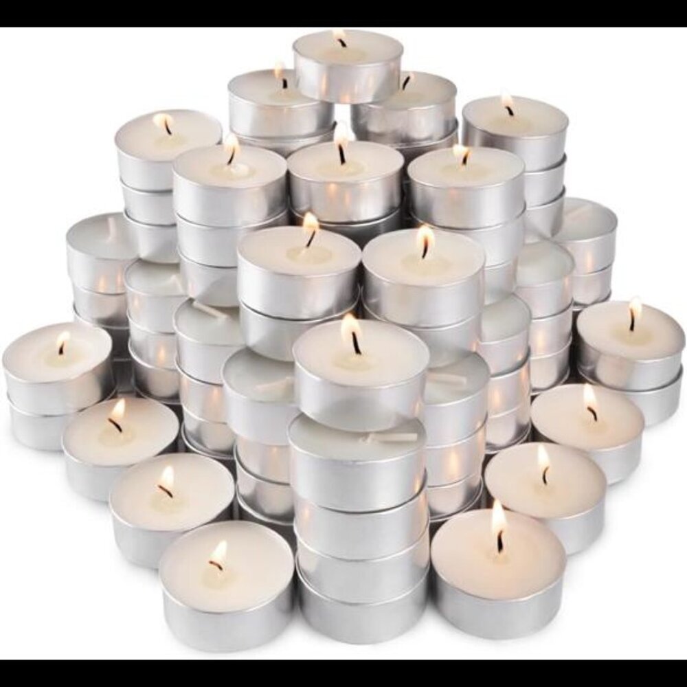 100-Pack Unscented Tea Lights Candles|4 Hour White Smokeless Tealight Candles
